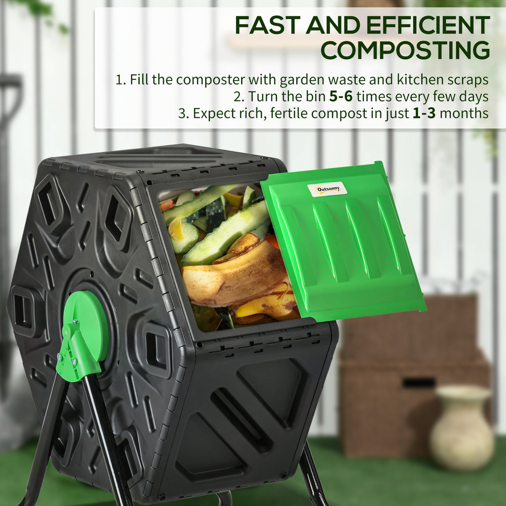 Outsunny 65L Garden Compost Bin, Barrel Rotating Composter with Steel