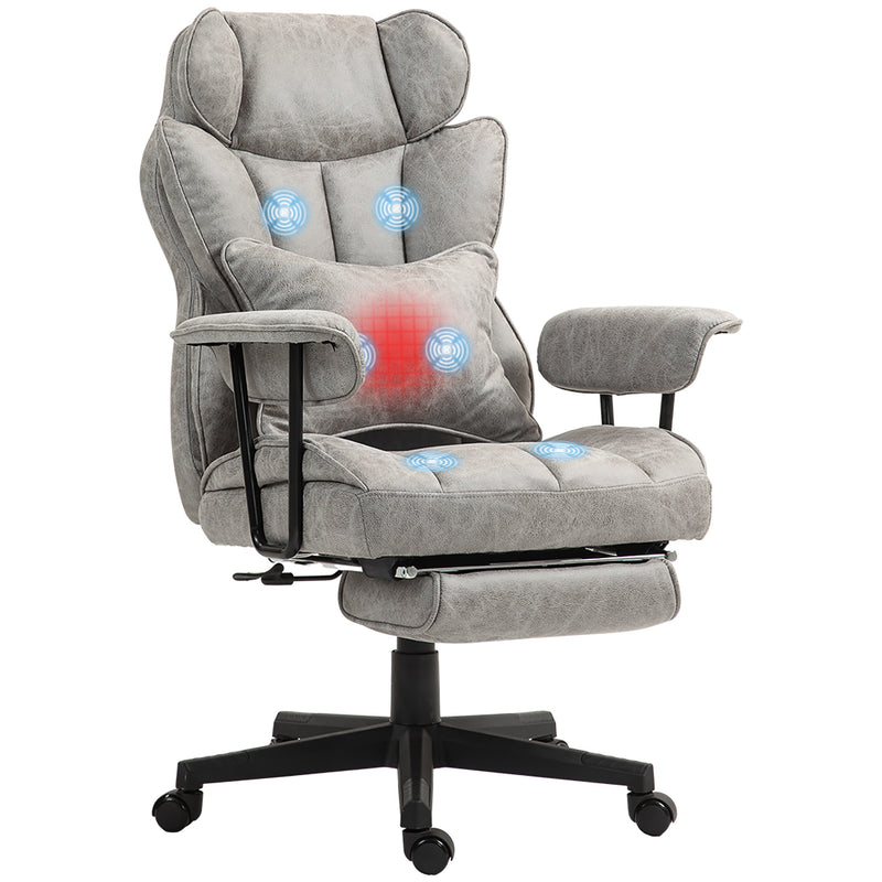 HOMCOM Massage Office Chair, Heated Reclining Desk Chair - Black/Grey
