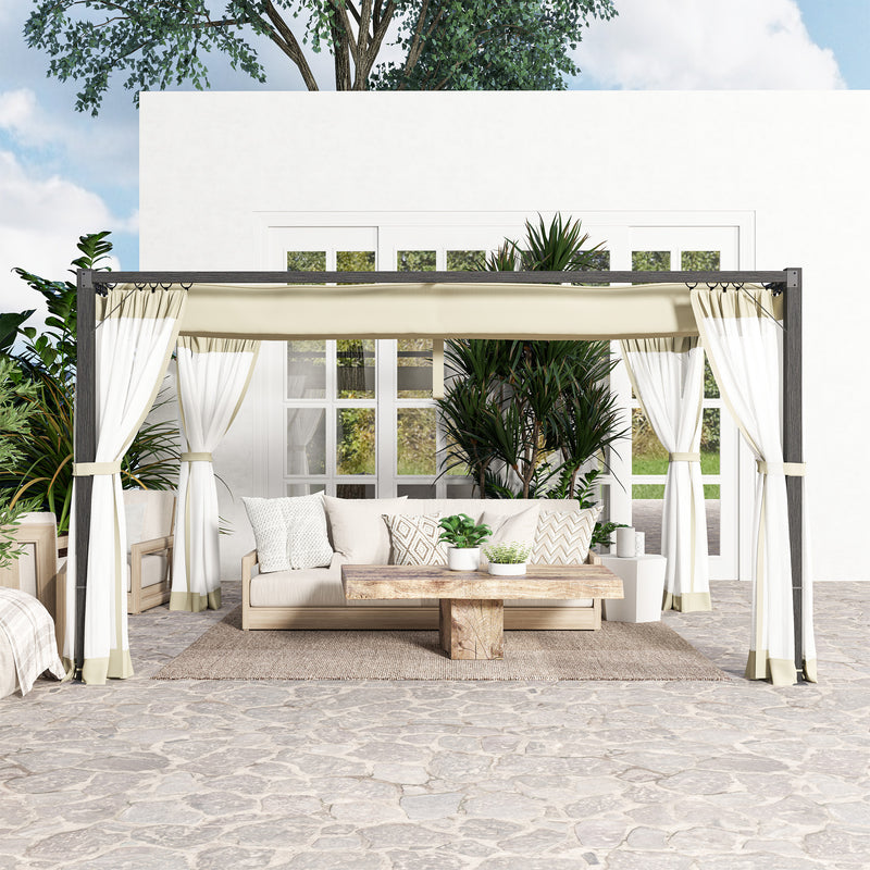 Outsunny Pergola with Retractable Roof and Netting - Khaki