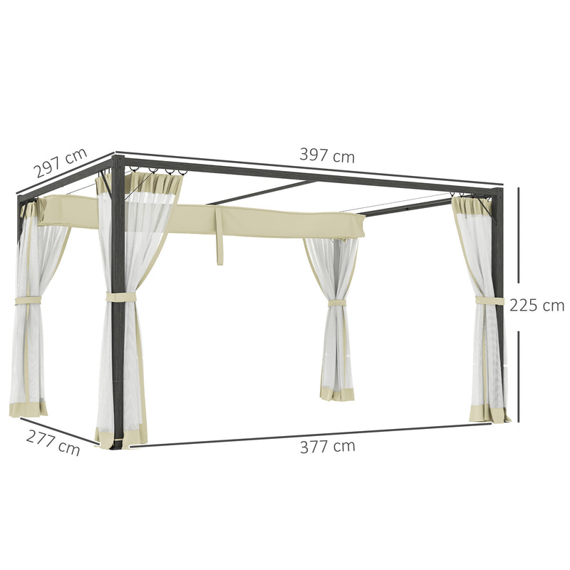 Outsunny Pergola with Retractable Roof and Netting - Khaki