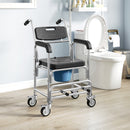 HOMCOM Transport Beside Shower Chair with Wheels and Padded Seat, Black