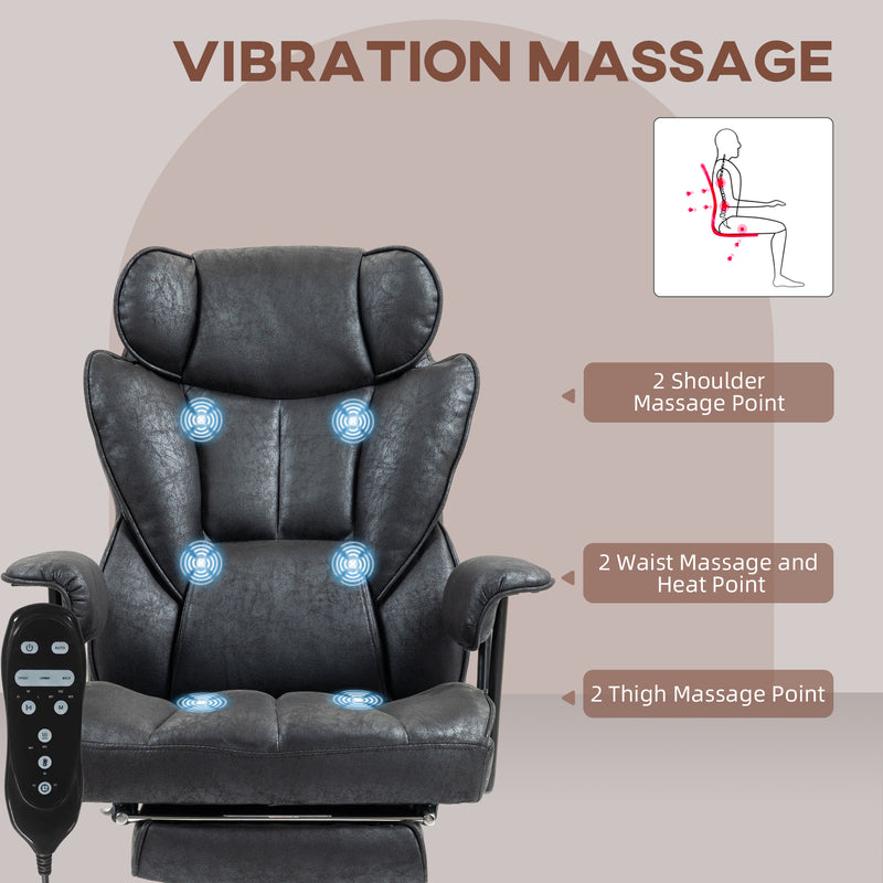 HOMCOM Massage Office Chair, Heated Reclining Desk Chair - Black/Grey