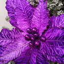 76cm Purple Velvet Poinsettia Stem with Glitter Christmas Decoration