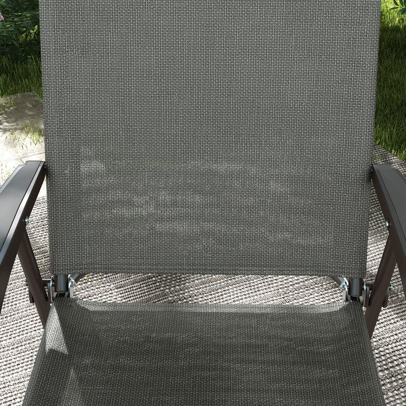 Outsunny Folding Chairs Set W/ Armrest, Breathable Mesh Fabric Seat - Grey/Brown