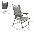 Outsunny Folding Chairs Set W/ Armrest, Breathable Mesh Fabric Seat - Grey/Brown