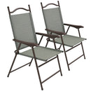 Outsunny Folding Chairs Set W/ Armrest, Breathable Mesh Fabric Seat - Grey/Brown