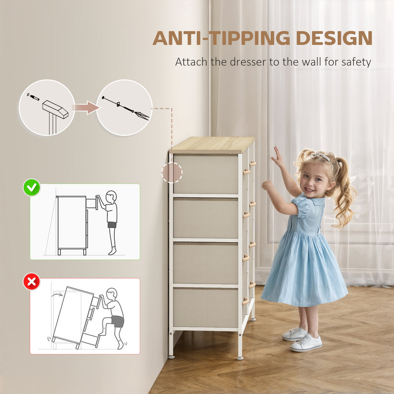 HOMCOM 8 Drawer Fabric Chest of Drawers w/ Wooden Top for Hallway