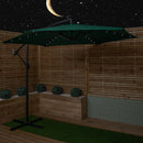 3m Solar Powered Lit Banana Cantilever Garden Parasol With LEDs & Base Weights Included In Green