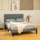 HOMCOM Bed Frame with 5-Level Adjustable Linen Headboard