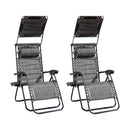 Pack of 2 Multi-Position Garden Gravity Relaxer Chair Sun Loungers with Sun Canopy in Grey