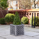 30cm/39cm Square Plastic Pewter Effect Grey Garden Patio Planter
