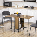 HOMCOM Natural Mobile Drop Leaf Dining Table On Wheels With Storage Shelf