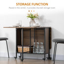 HOMCOM Natural Mobile Drop Leaf Dining Table On Wheels With Storage Shelf