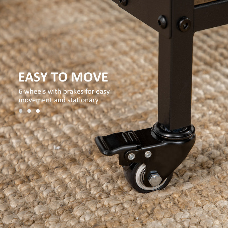 HOMCOM Natural Mobile Drop Leaf Dining Table On Wheels With Storage Shelf