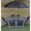 6 Person Garden Furniture Patio Set Table, 6 Chairs & Parasol