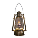 24cm Dual Powered Light up Antique Effect Christmas Water Spinner Hurricane Lantern with Robin on Postbox