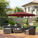 Outsunny 3(m) Garden Banana Parasol Cantilever Umbrella W/ Base, Wine Red