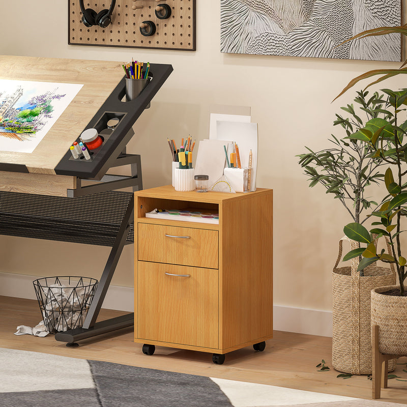 HOMCOM 60cm Filing Cabinet with Drawers and Open Shelf