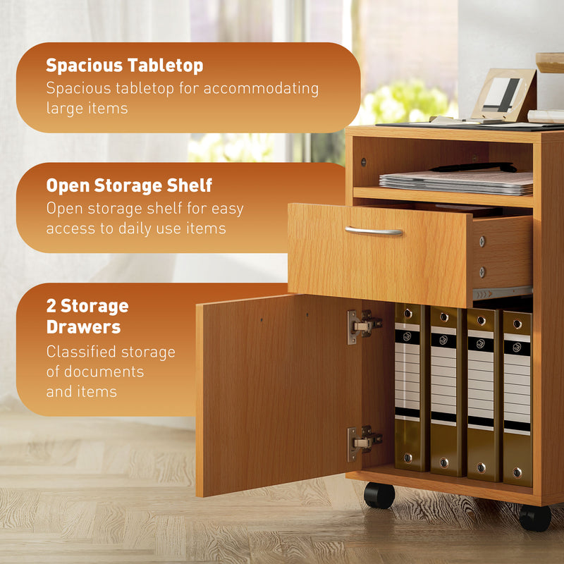 HOMCOM 60cm Filing Cabinet with Drawers and Open Shelf
