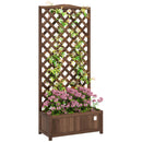 Outsunny Garden Wooden Planter Box with Trellis Flower Raised Bed Dark Brown