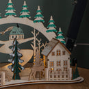 19cm Battery Operated Light up Christmas Wooden Village Scene with Reindeer & 5 Warm White LEDs