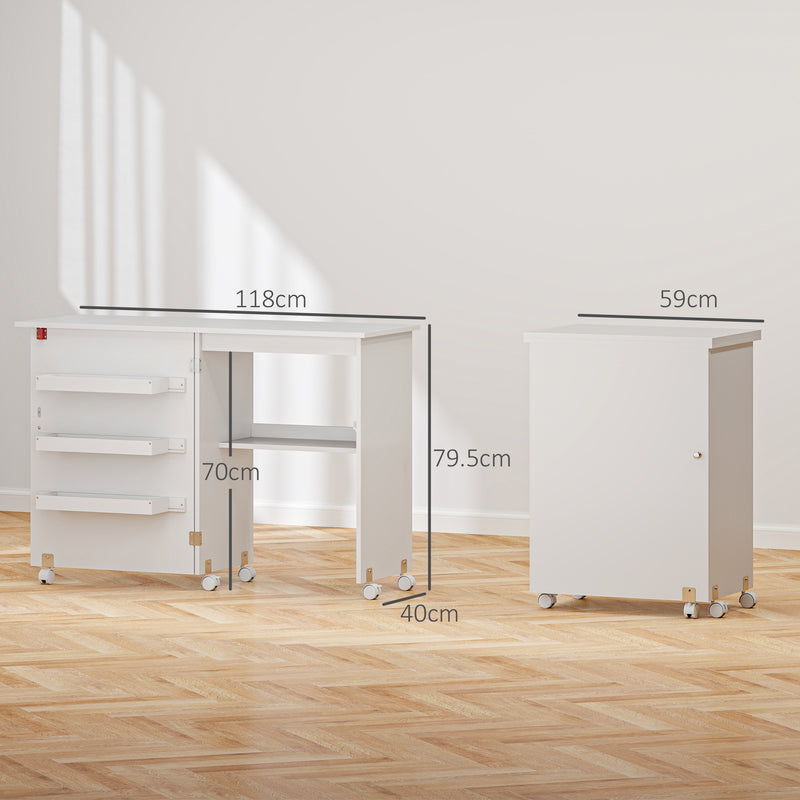 HOMCOM Folding Sewing Table Rolling Craft Table with Drop Leaf Wheels