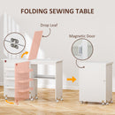 HOMCOM Folding Sewing Table Rolling Craft Table With Drop Leaf Wheels