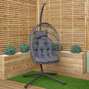 Samuel Alexander Grey Hanging Egg Chair With Stand Waterproof Cover And Cushions Steel Frame Rattan Outdoor Swing Chair Garden Seat Hammock Balcony Conservatory Furniture