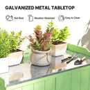 Outsunny Garden Storage Cabinet Potting Bench Table W/ galvanised Top Green