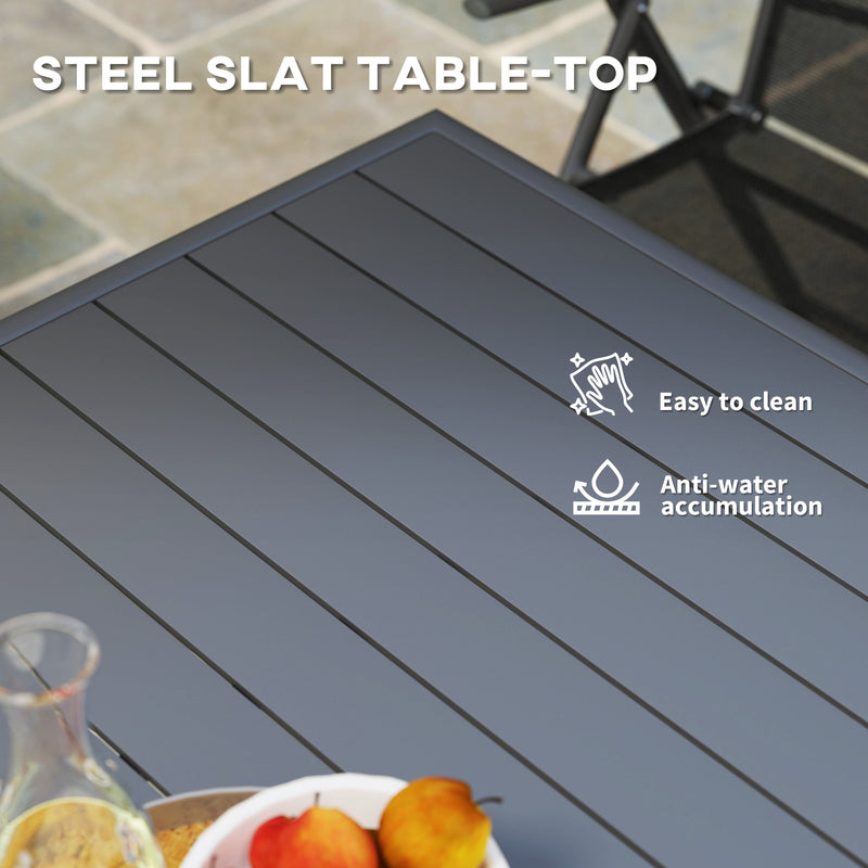 Outsunny Garden Table for 4 Person with Slat Top, Steel Frame