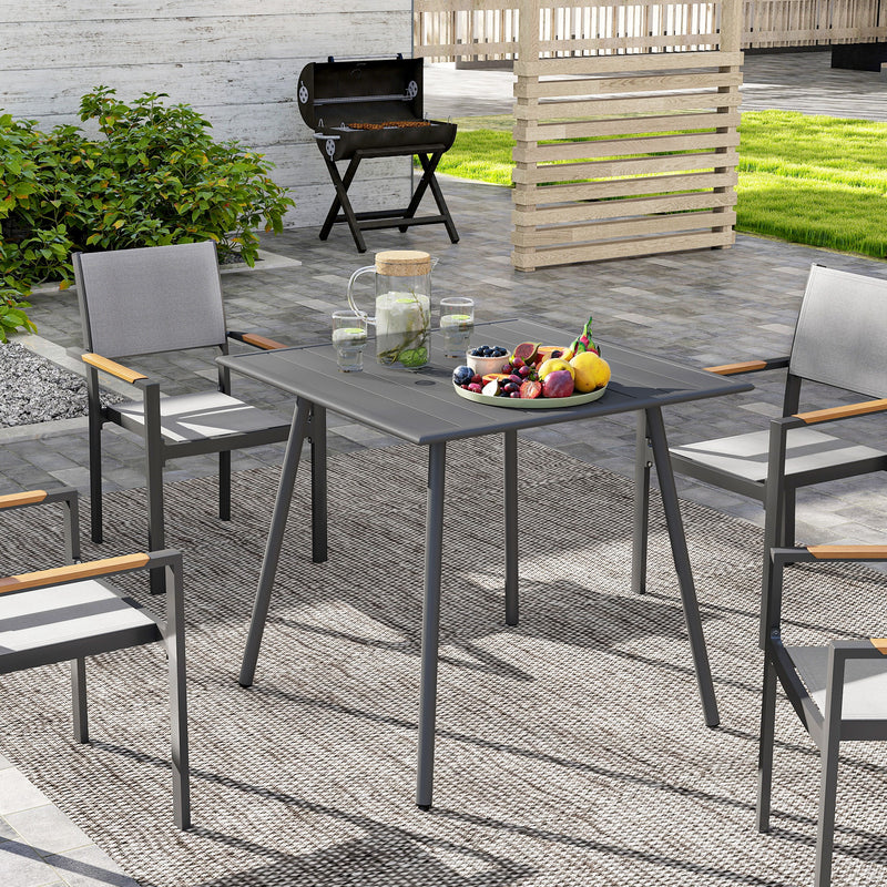 Outsunny Garden Table for 4 Person with Slat Top, Steel Frame