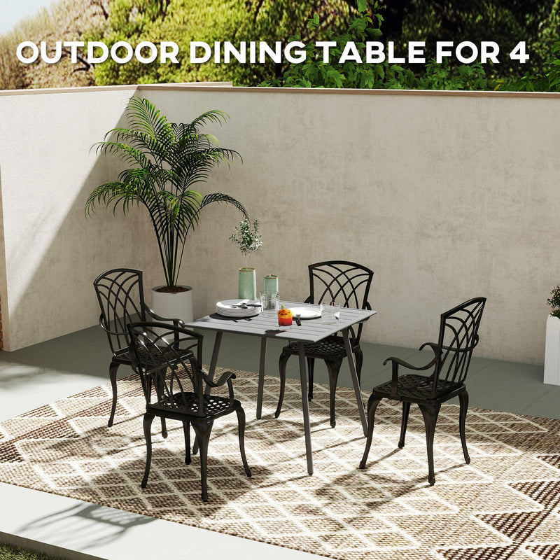 Outsunny Garden Table for 4 Person with Slat Top, Steel Frame