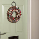 36cm Frosted Hanging Christmas Wreath with Red Jingle Bells & Wooden Stars