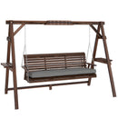 Outsunny 3 Seater Wooden Garden Swing Seat Chair With Side Trays And Cushion