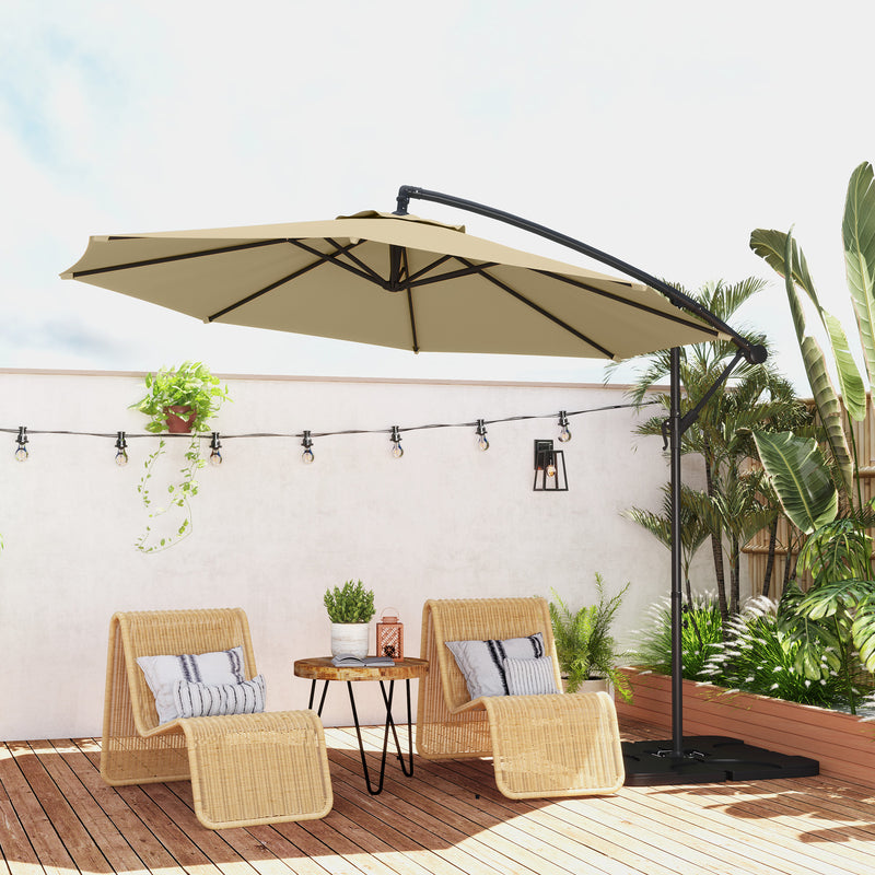 Outsunny 3(m) Banana Parasol Cantilever Umbrella Garden w/ Base Weights