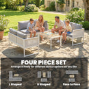 Outsunny 6 Seater Metal Garden Furniture Corner Sofa Set, White