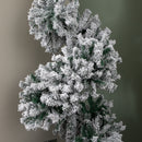 7ft (2.1m) Snowflocked Spiral Christmas Tree with Green Metal Stand