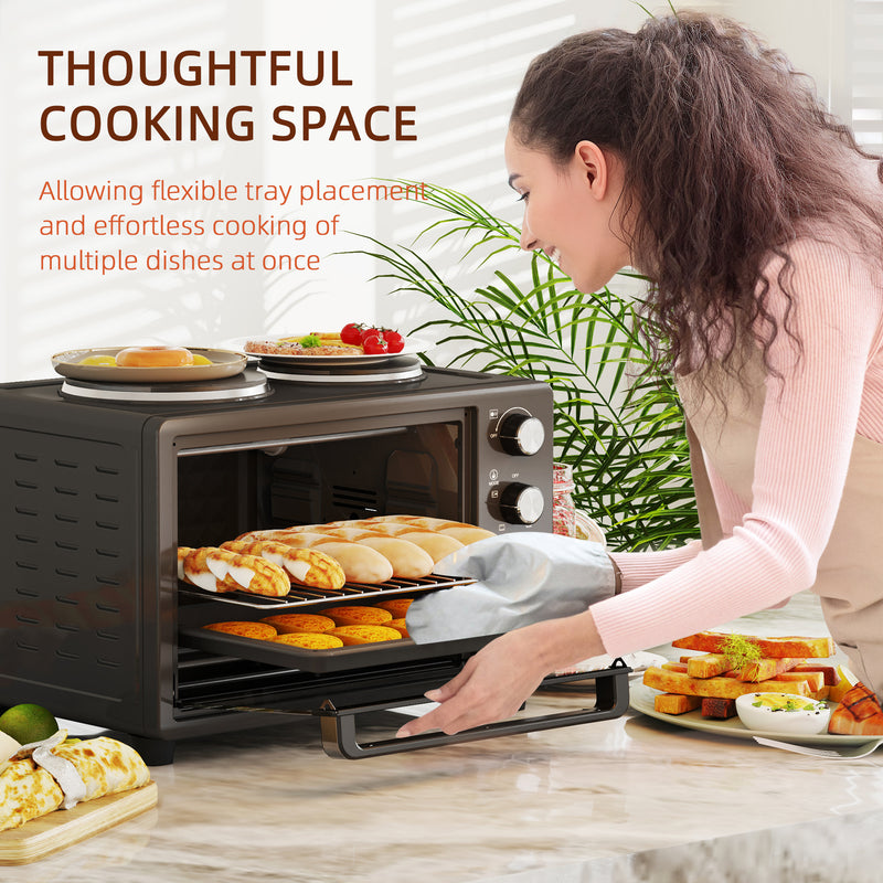 HOMCOM 28L Countertop Toaster Oven with 2 Hot Plates, Grill, Roast, Bake