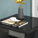 Outsunny PE Rattan Coffee Table, Two-tier Side Table with Glass Top, Black