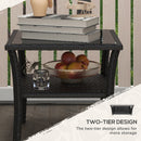 Outsunny PE Rattan Coffee Table, Two-tier Side Table with Glass Top, Black