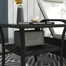 Outsunny PE Rattan Coffee Table, Two-tier Side Table with Glass Top, Black