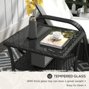 Outsunny PE Rattan Coffee Table, Two-tier Side Table with Glass Top, Black