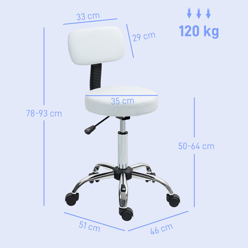 HOMCOM Rolling Stool with Backrest, Wheels, Faux Leather Salon Chair