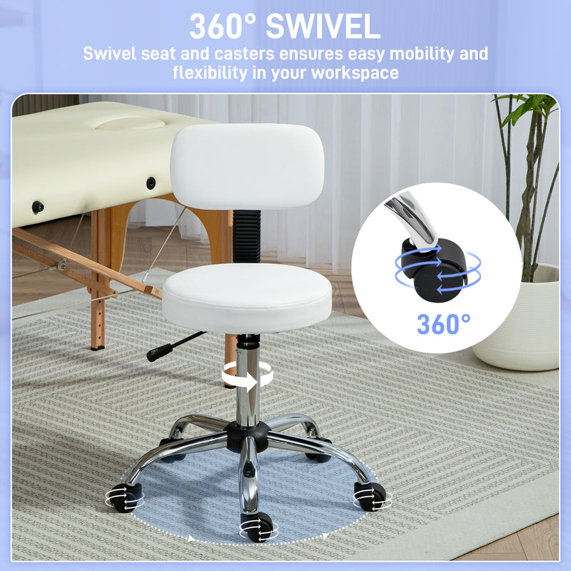 HOMCOM Rolling Stool with Backrest, Wheels, Faux Leather Salon Chair