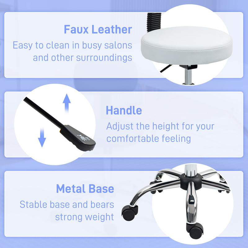 HOMCOM Rolling Stool with Backrest, Wheels, Faux Leather Salon Chair
