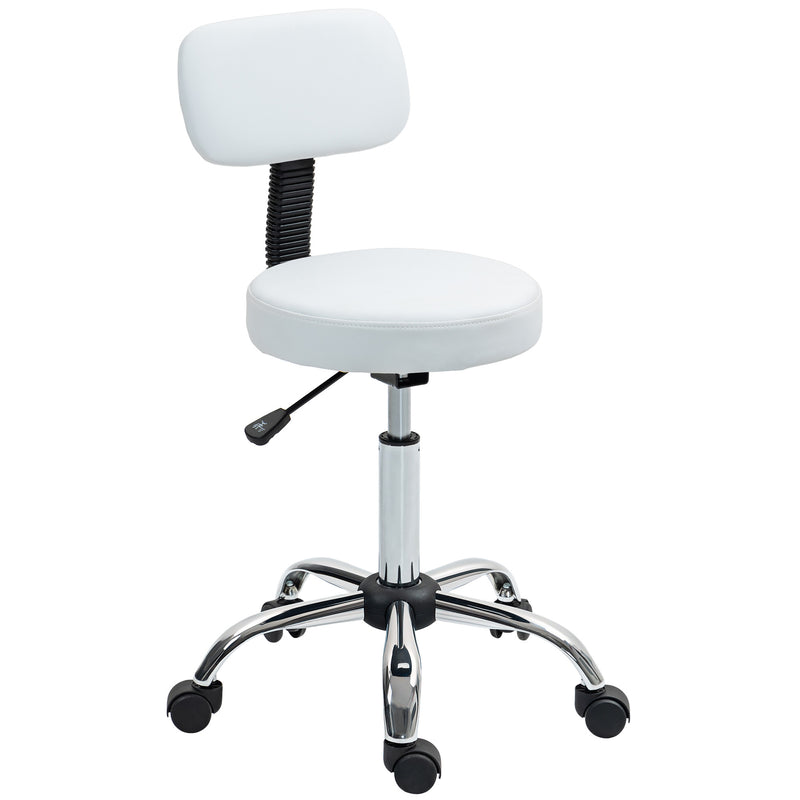 HOMCOM Rolling Stool with Backrest, Wheels, Faux Leather Salon Chair