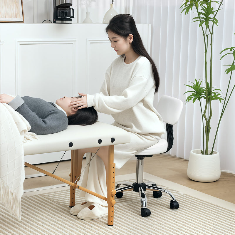 HOMCOM Rolling Stool with Backrest, Wheels, Faux Leather Salon Chair