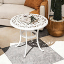 Outsunny 60cm Round Garden Table With Cast Aluminium Frame, White
