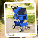 PawHut Pet Stroller Carrier Foldable Deluxe Walk Travel Dog, Blue