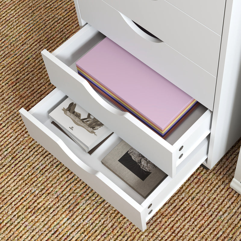 HOMCOM Mobile Vertical Filing Cabinet with 5 Drawers for Home Office, White
